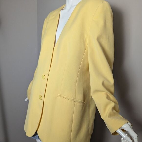 Vintage Yellow Oversized Blazer Minimalist Chic Maureen M Sz 14 Lined - Picture 2 of 10